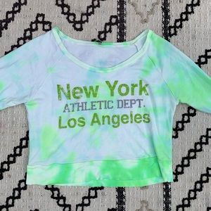 NWT neon green/white tie dye L/S crop sweatshirt